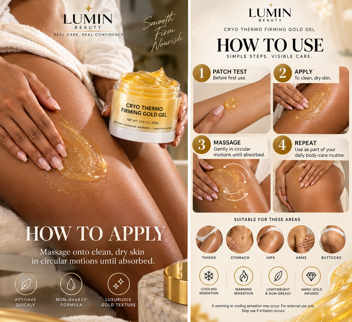Lumin Beauty Golden Firming Body Gel – Smooth, Firm & Glow